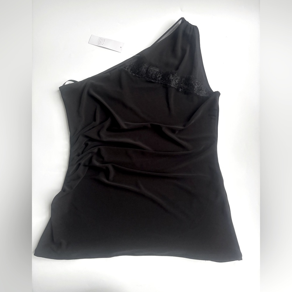 White House Black Market Black Lace One-Shoulder Blouse Size S NWT